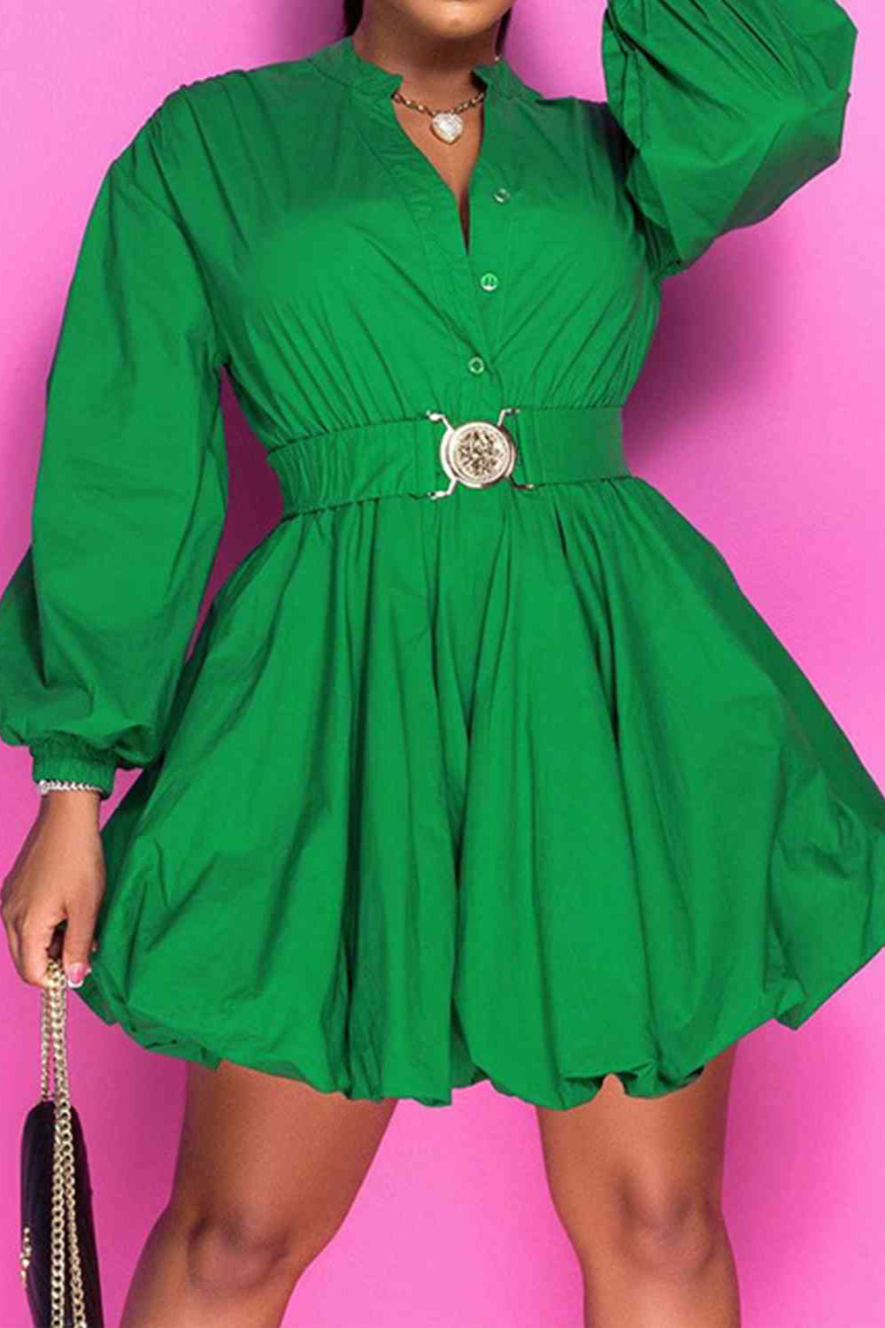 
                  
                    'Brielle' Notched Button Up Balloon Sleeves Dress
                  
                