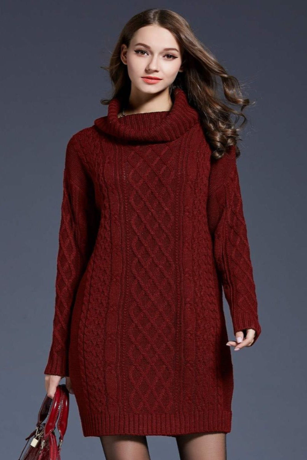 'Melody' Mixed Knit Cowl Neck Dropped Shoulder Sweater Dress