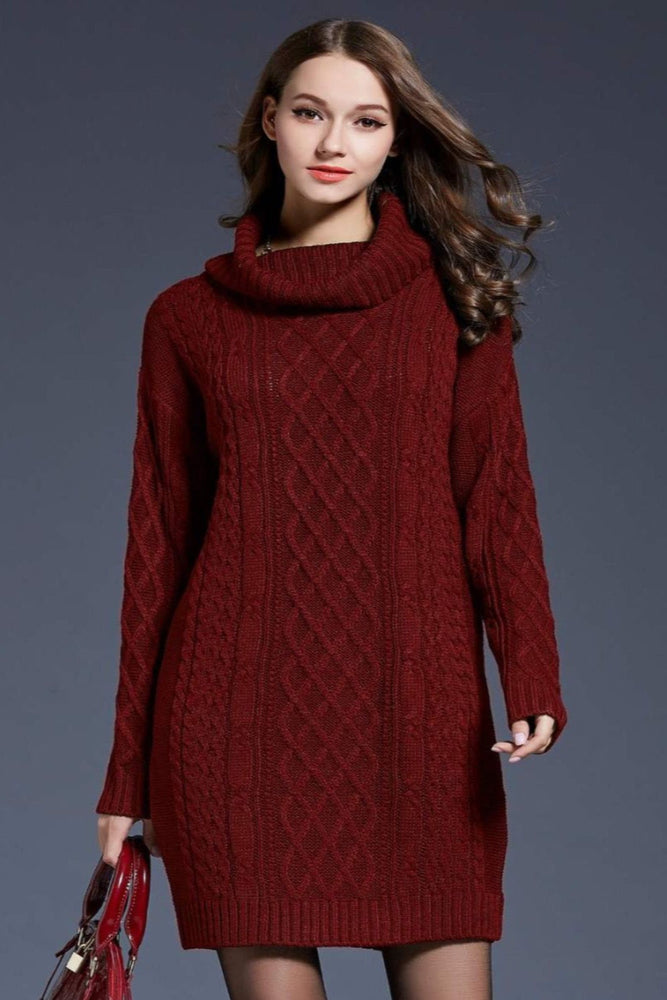 
                  
                    'Melody' Mixed Knit Cowl Neck Dropped Shoulder Sweater Dress
                  
                