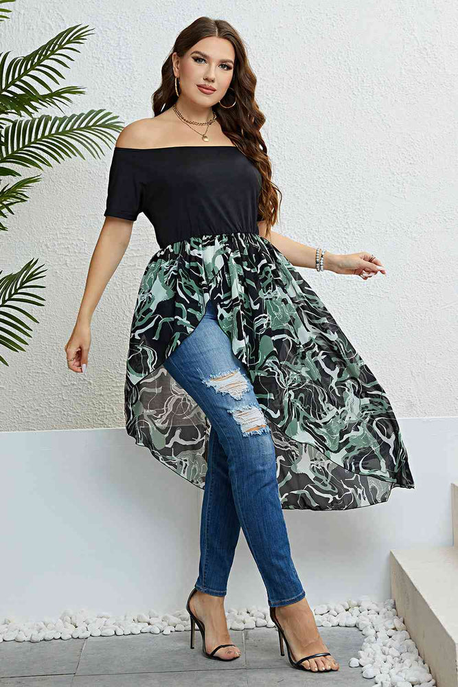 
                  
                    'Hazel' Plus Size Off-Shoulder Asymmetrical Hem Dress
                  
                