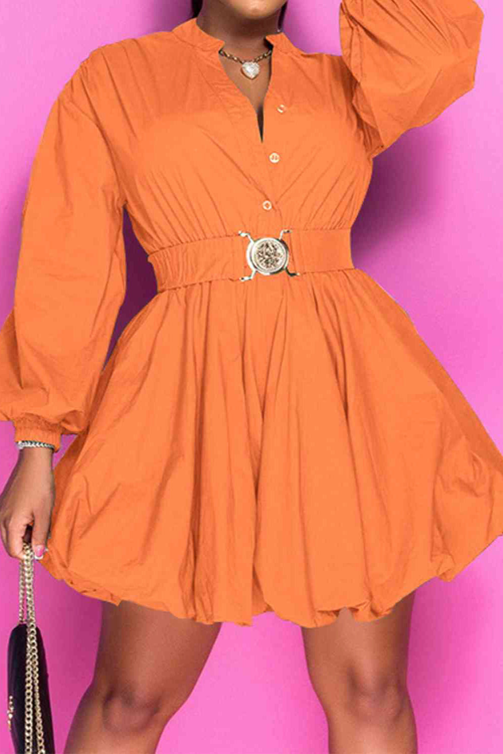 
                  
                    'Brielle' Notched Button Up Balloon Sleeves Dress
                  
                