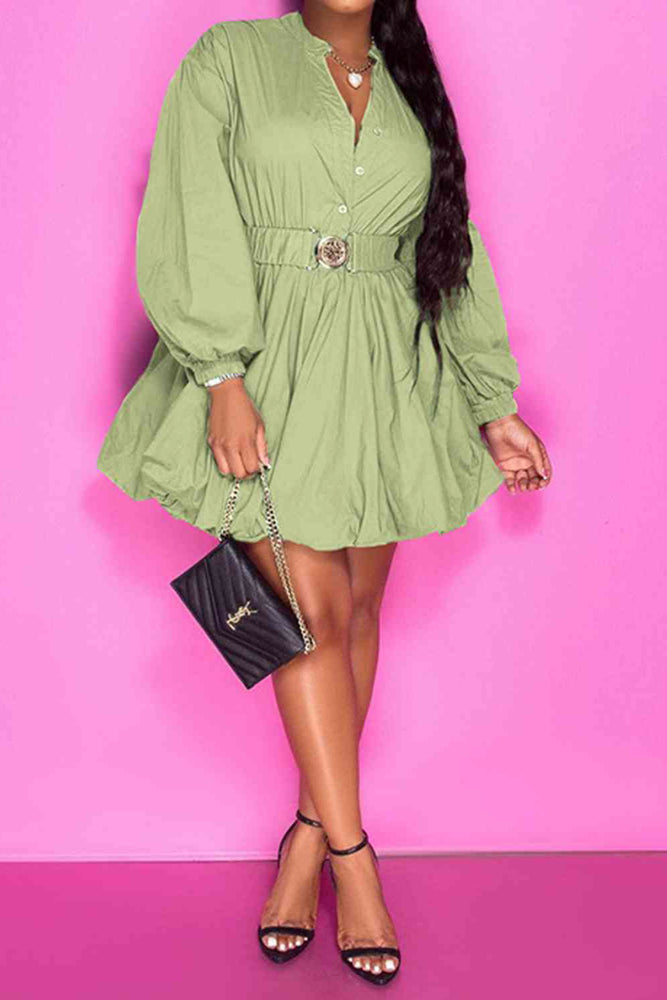 
                  
                    'Brielle' Notched Button Up Balloon Sleeves Dress
                  
                