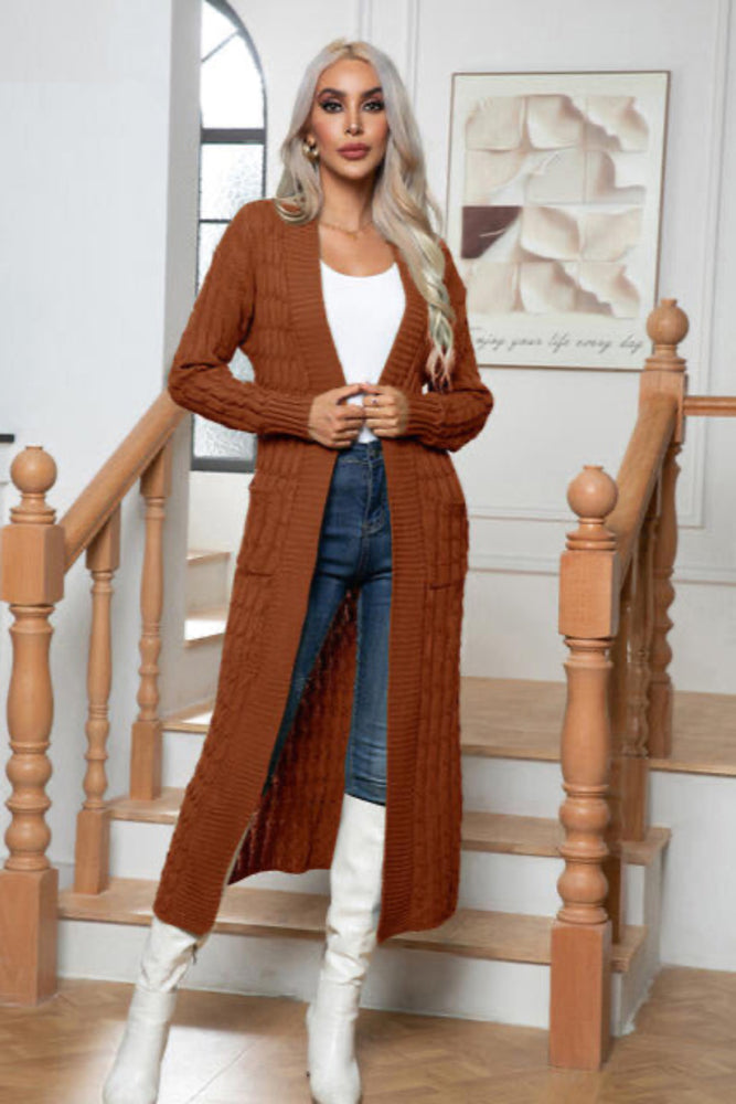 
                  
                    'Marion' Cable-Knit Open Front Cardigan with Pockets
                  
                