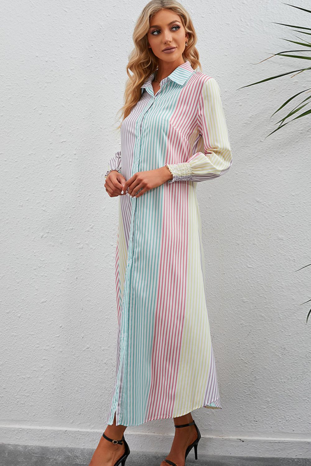 
                  
                    'Penny' Rainbow Stripe Button-Up Maxi Shirt Dress
                  
                