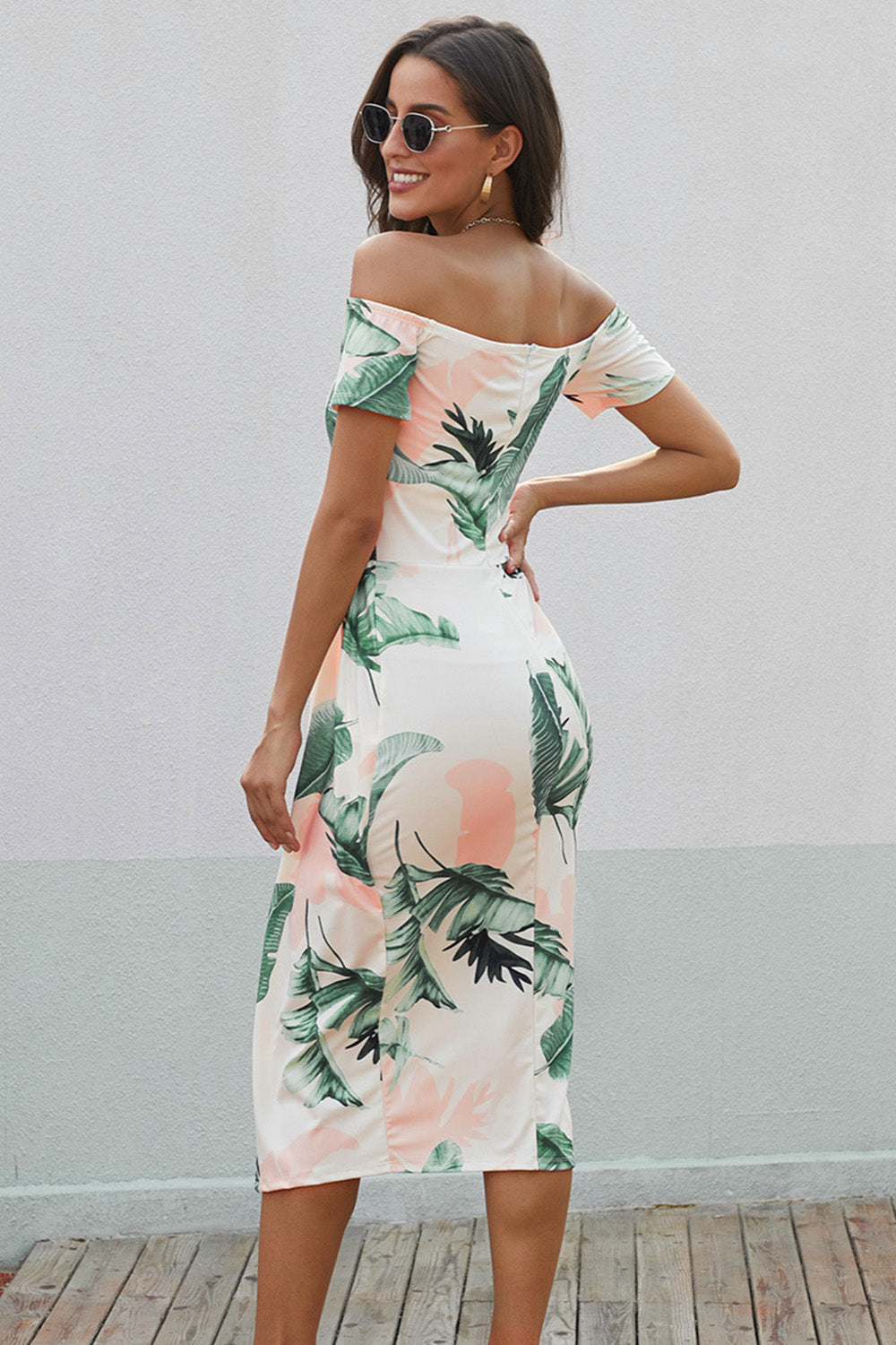 
                  
                    'Nicole' Printed Off-Shoulder Split Dress
                  
                