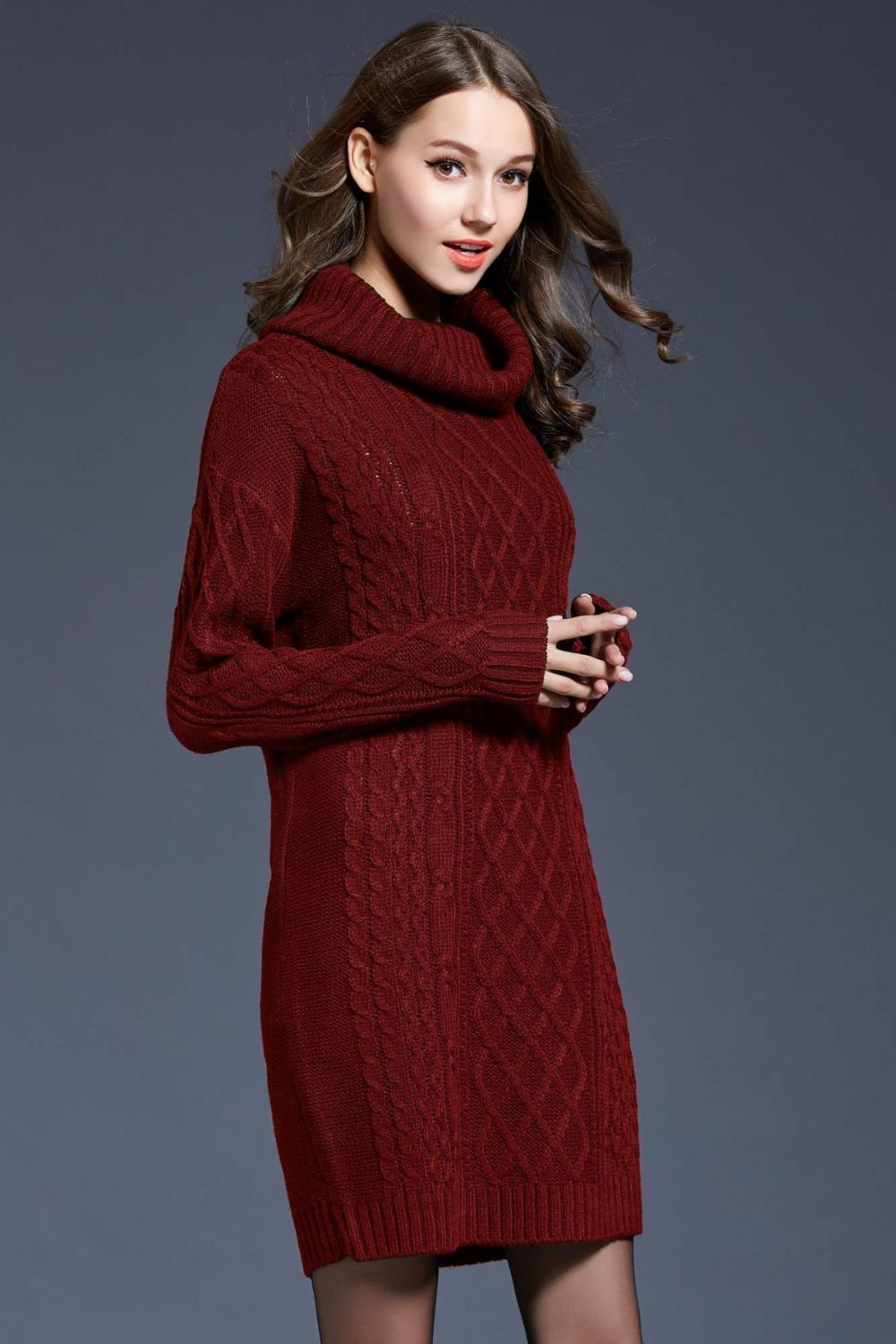 
                  
                    'Melody' Mixed Knit Cowl Neck Dropped Shoulder Sweater Dress
                  
                