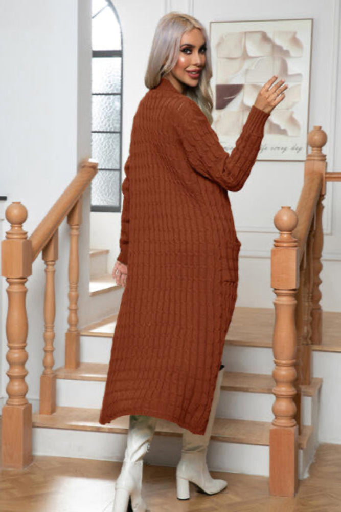 
                  
                    'Marion' Cable-Knit Open Front Cardigan with Pockets
                  
                