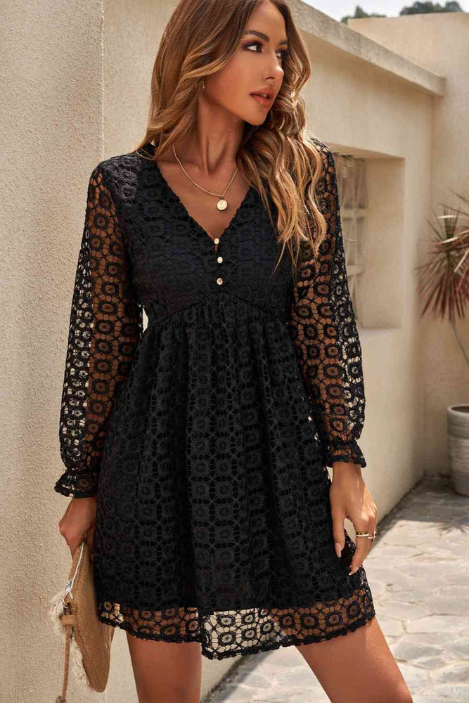 
                  
                    'LIV' Buttoned Empire Waist Lace Dress
                  
                