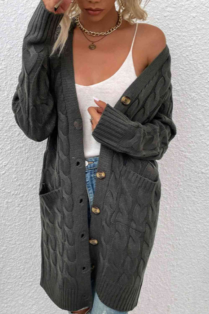 
                  
                    ' Abigail' Cable-Knit Button Down Cardigan with Pockets
                  
                