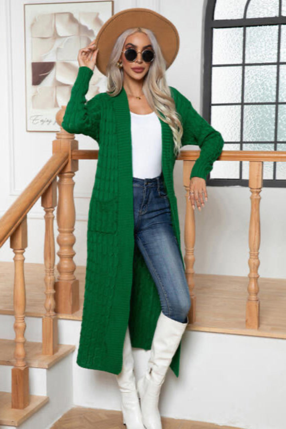 
                  
                    'Marion' Cable-Knit Open Front Cardigan with Pockets
                  
                