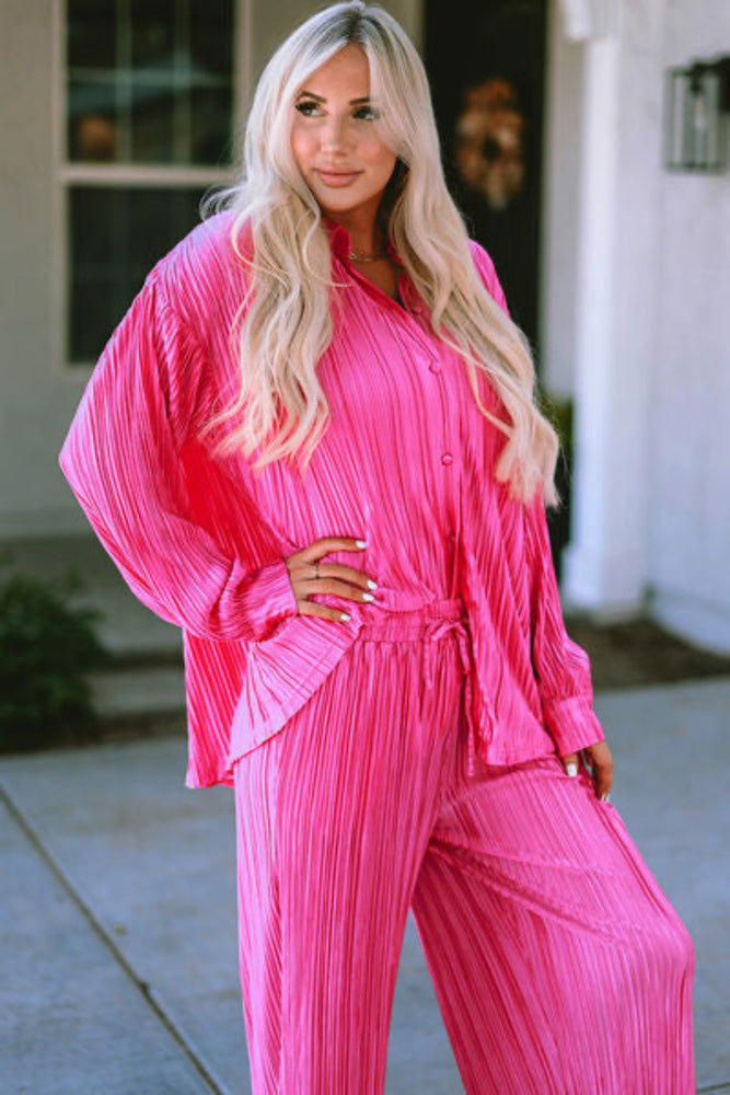 
                  
                    'Eliana' Pleated Button Up Shirt and Wide-Leg Pants Set
                  
                