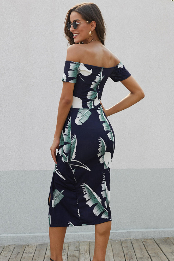 
                  
                    'Nicole' Printed Off-Shoulder Split Dress
                  
                