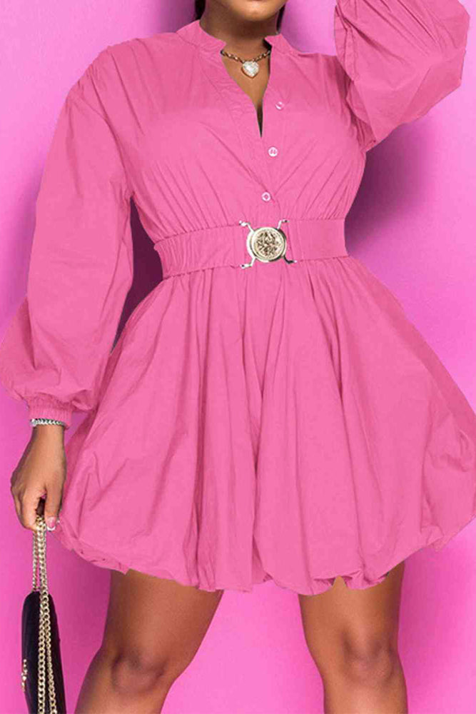 
                  
                    'Brielle' Notched Button Up Balloon Sleeves Dress
                  
                