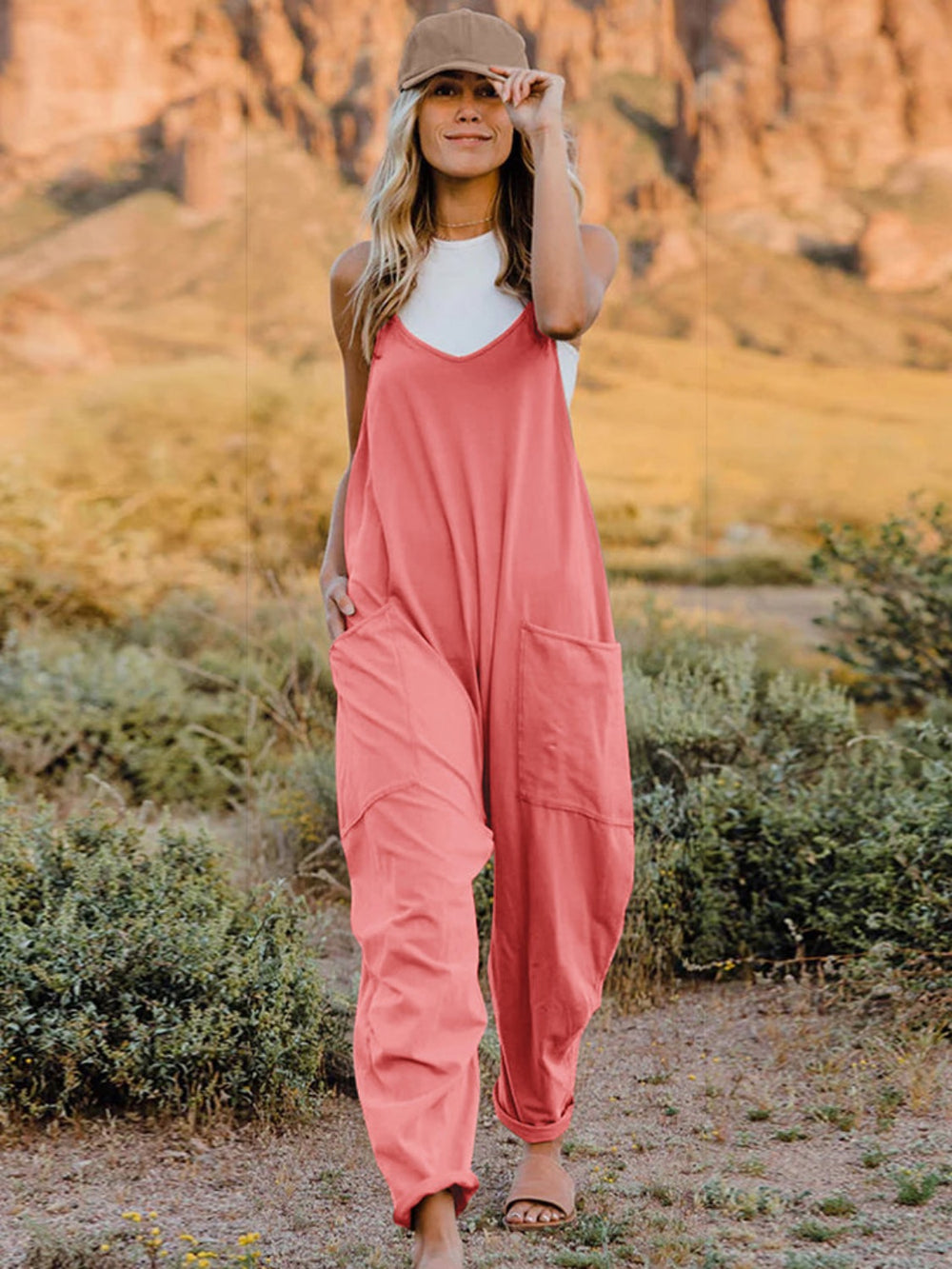 'Rose' Double Take Full Size Sleeveless V-Neck Pocketed Jumpsuit